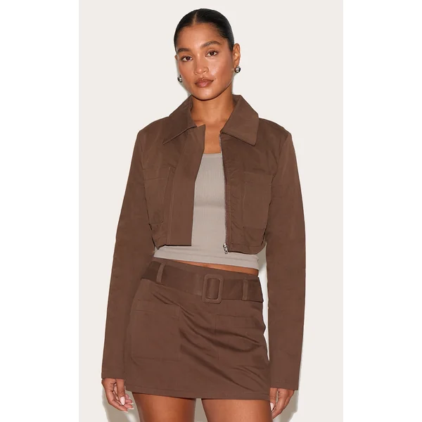Deep Chocolate Woven Cropped Shacket