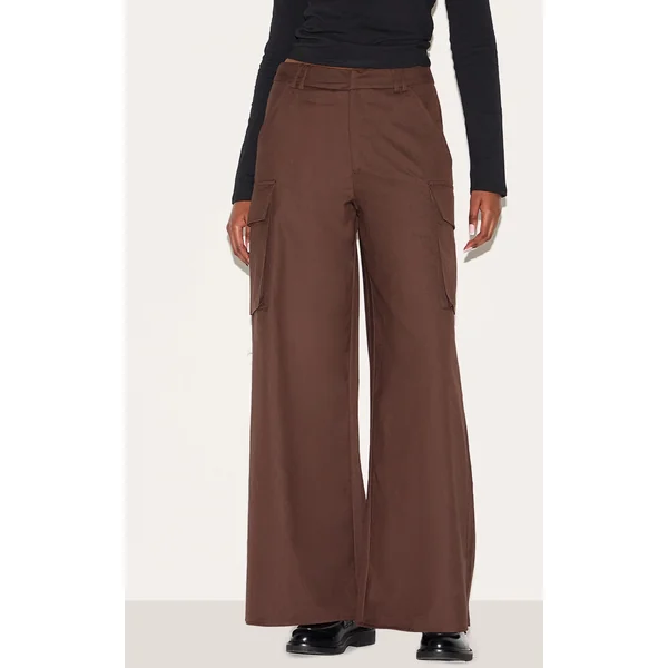 Deep Chocolate Woven Pocket Detail Straight Leg Pants