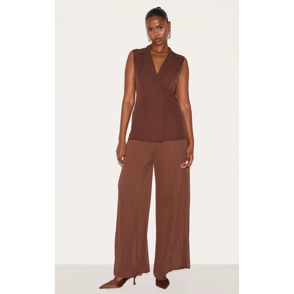 Deep Chocolate Woven Vest Overlay Chiffon Jumpsuit