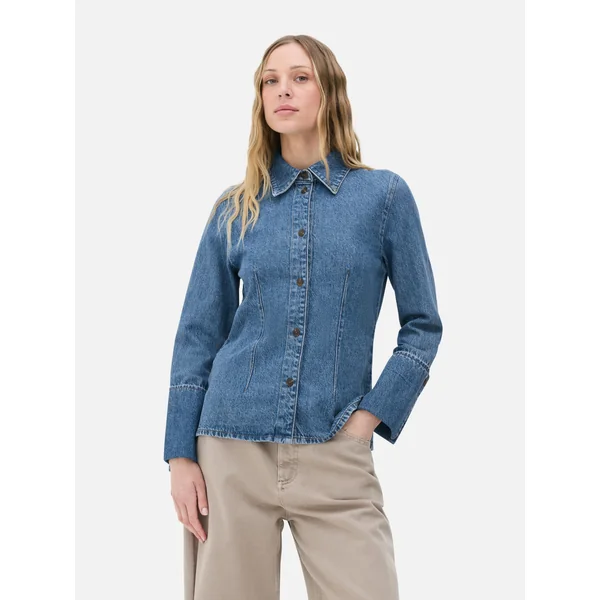 Deep Cuff Denim Shirt - Mid Blue