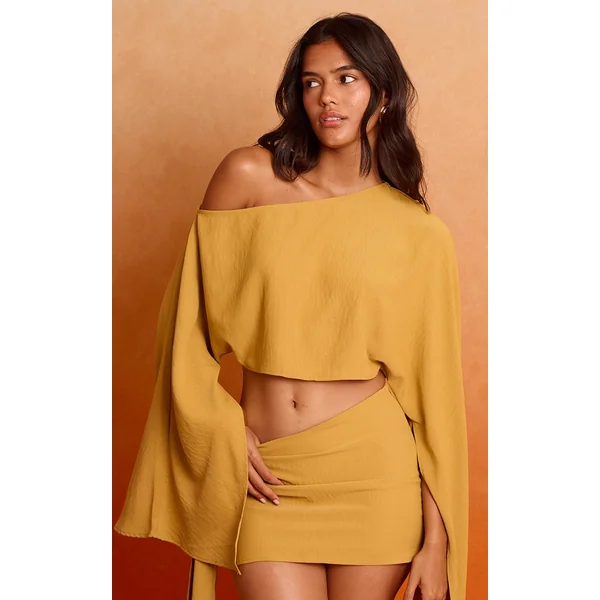 Deep Mustard Floaty Woven Knot Side Mini Skirt