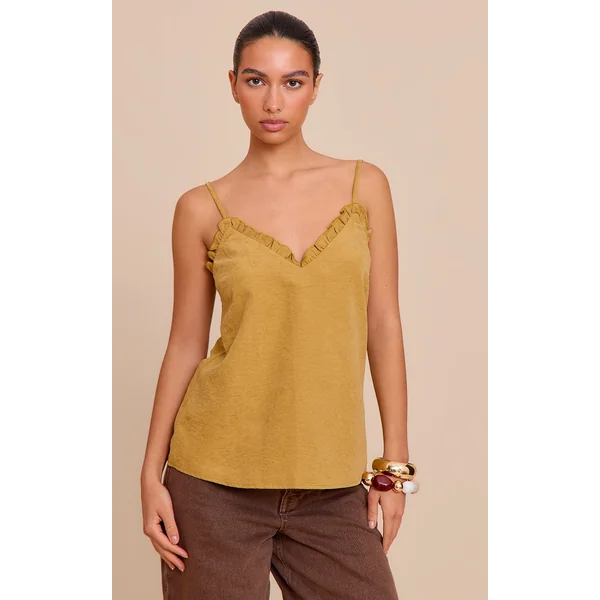 Deep Mustard Peach Skin Frill Detail Cami