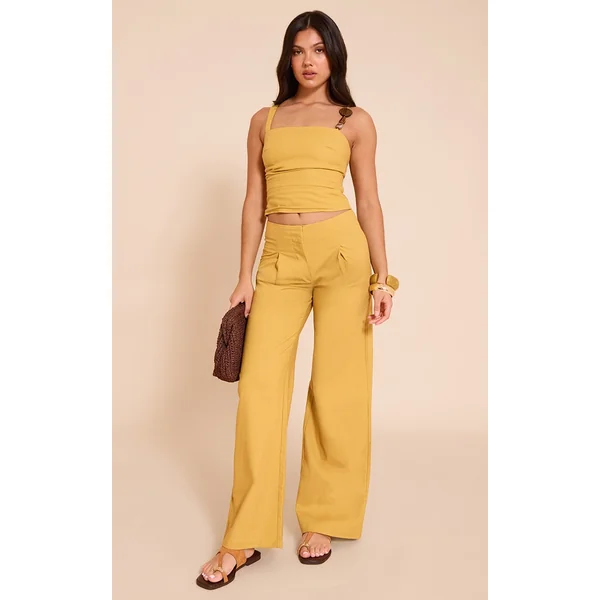Deep Mustard Woven Mid Rise Straight Leg Pants