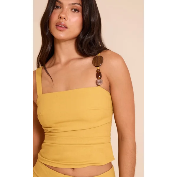 Deep Mustard Woven Resin Bead Detail Cami Top