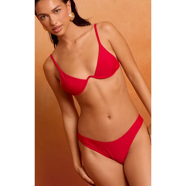 Deep Red Boomerang Tanga Bikini Bottoms