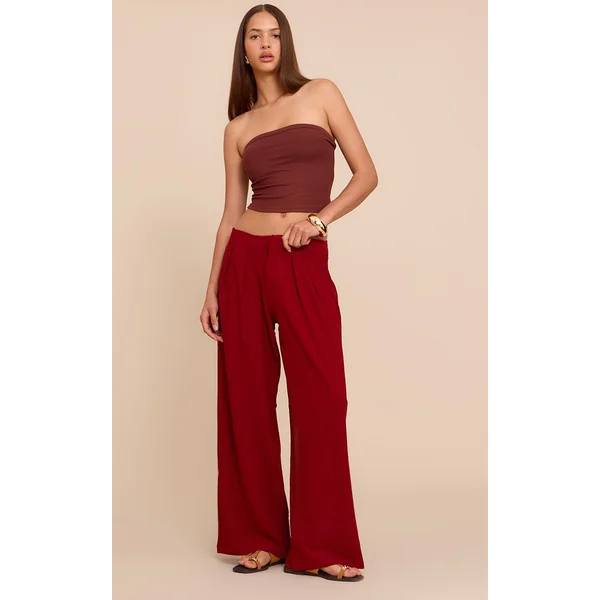 Deep Red Floaty Woven Double Pleat Wide Leg Pants