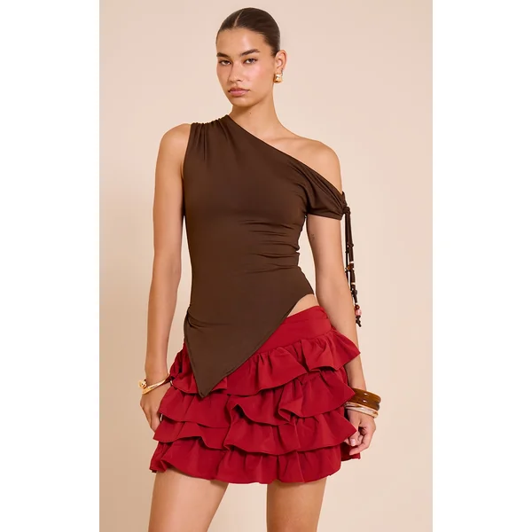 Deep Red Floaty Woven Rara Mini Skirt