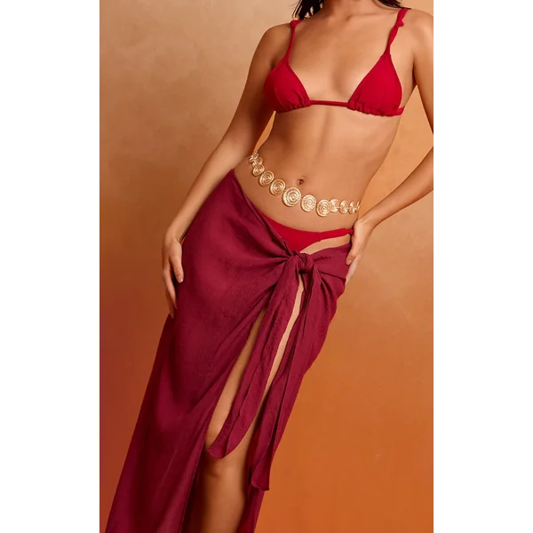 Deep Red Linen Look Beach Sarong