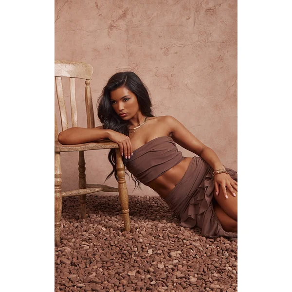 Deep Taupe Ruched Bandeau Top