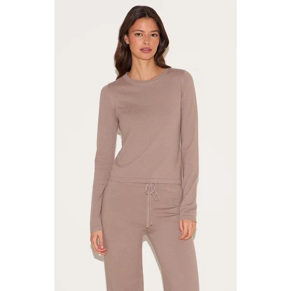 Deep Taupe Soft Knit Long Sleeve Top