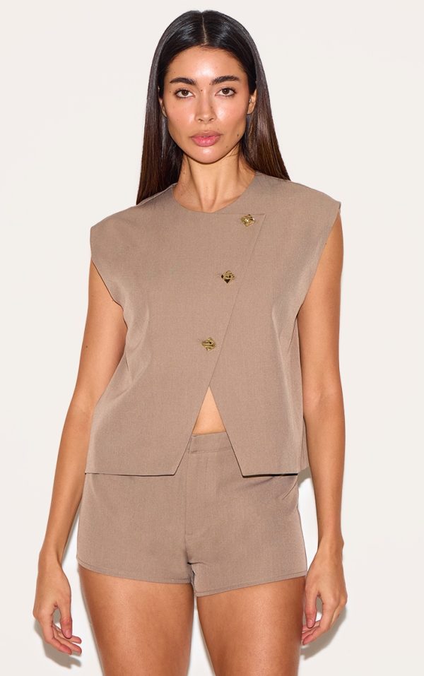 Mushroom Gold Trim Oversized Vest