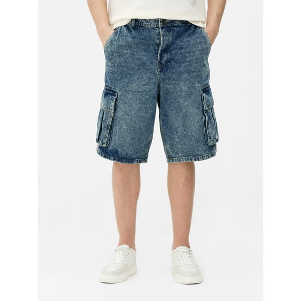 Denim Cargo Shorts - Mid Blue