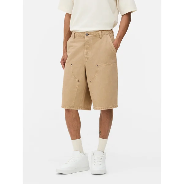 Denim Knee Panel Shorts - Tan