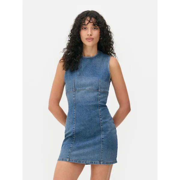 Denim Mini Dress - Mid Blue