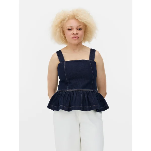 Denim Peplum Top - Indigo