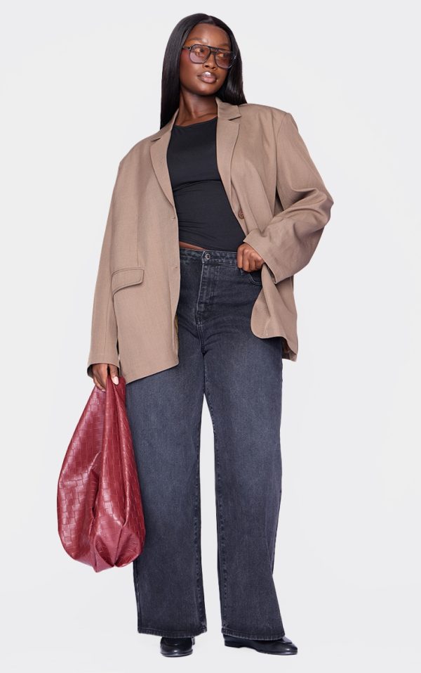 Plus Taupe Seam Detail Structured Oversized Blazer