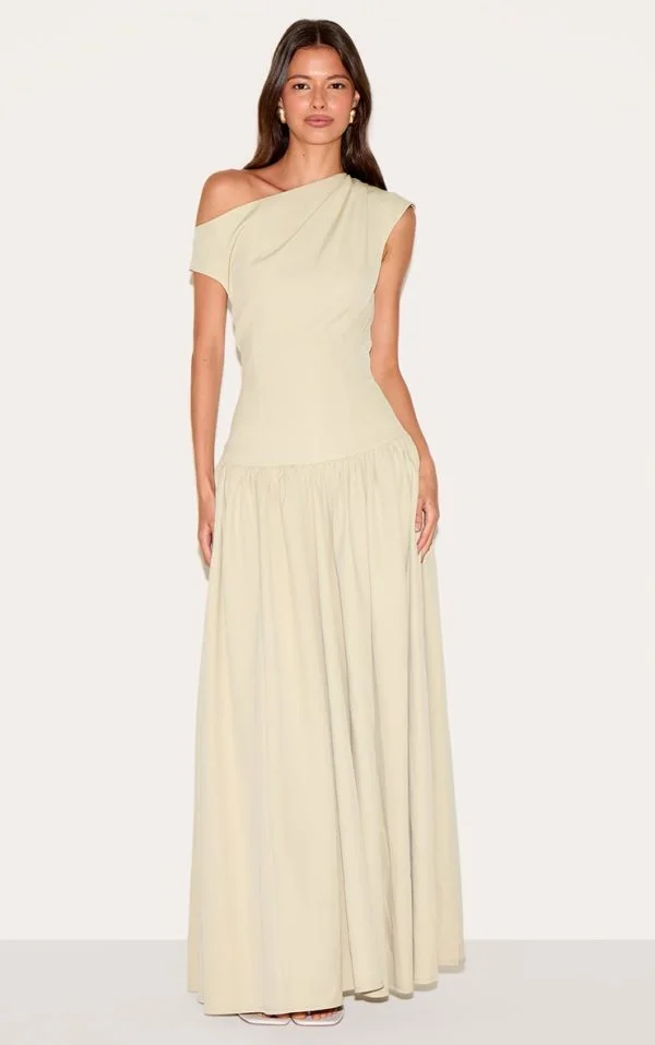 Clay Tailored Asymmetric Gathered Maxi Dress