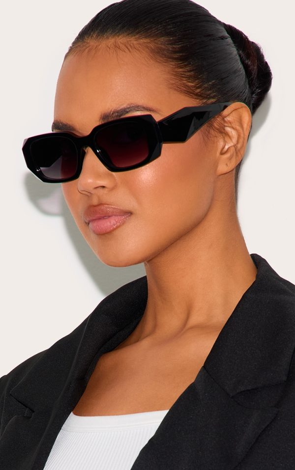Black Diamond Detail Rectangular Frame Sunglasses