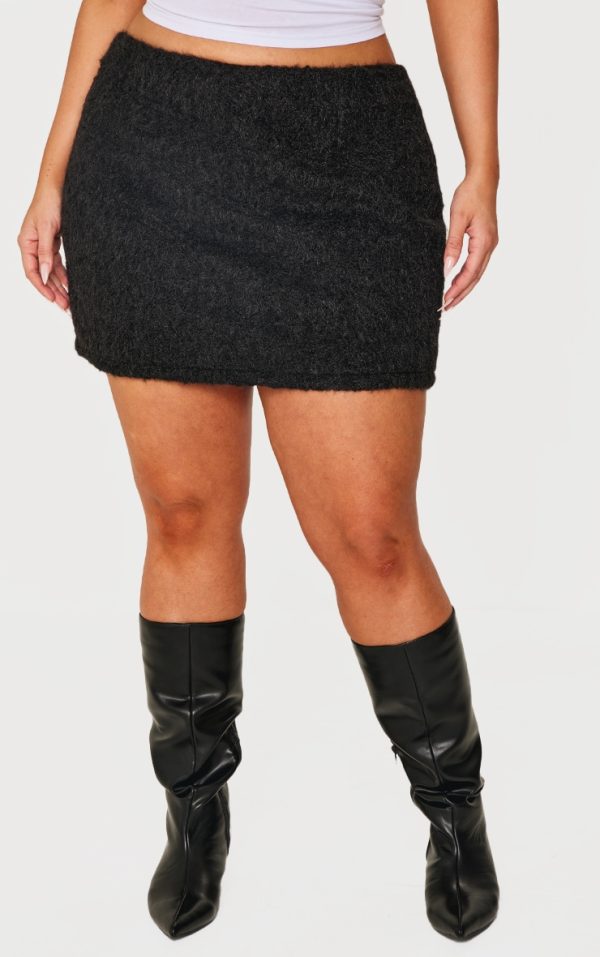 Plus Black Wool Look Mini Skirt