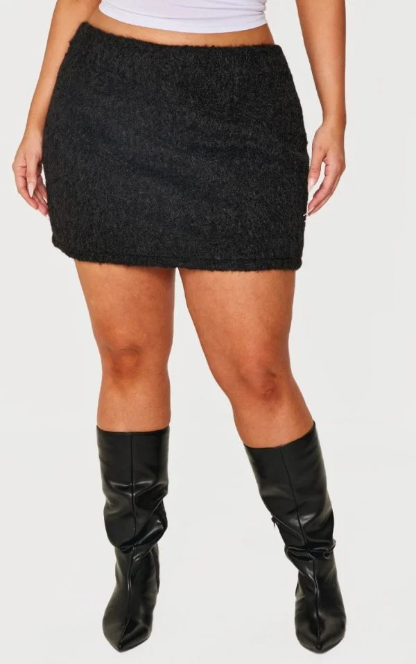 Plus Black Wool Look Mini Skirt