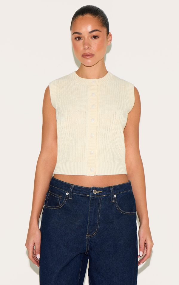 Ecru Chunky Knit Sleeveless Sweater