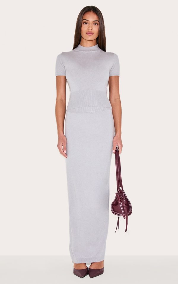 Ash Grey Basic Knit Maxi Skirt