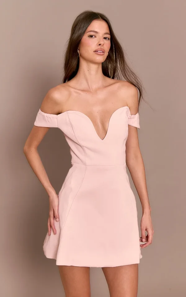 Premium Pale Rose Wired Bardot Shift Dress