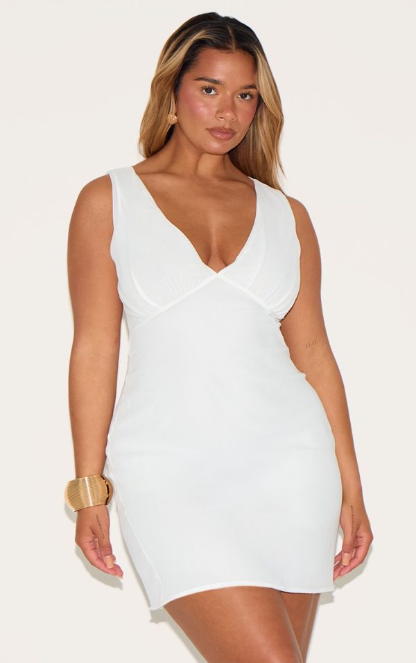 Shape White Chiffon Plunge Front Mini Dress