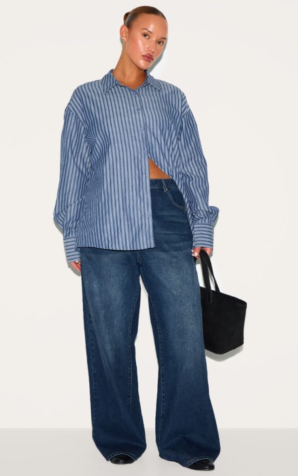 Plus Navy Stripe Oversized Shirt