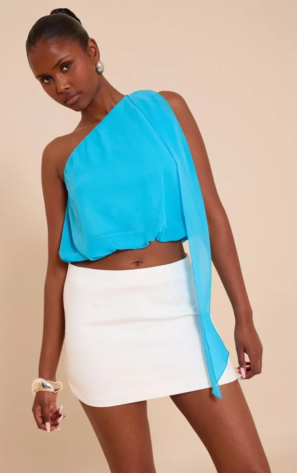 Aqua Chiffon Scarf Detail Puffball