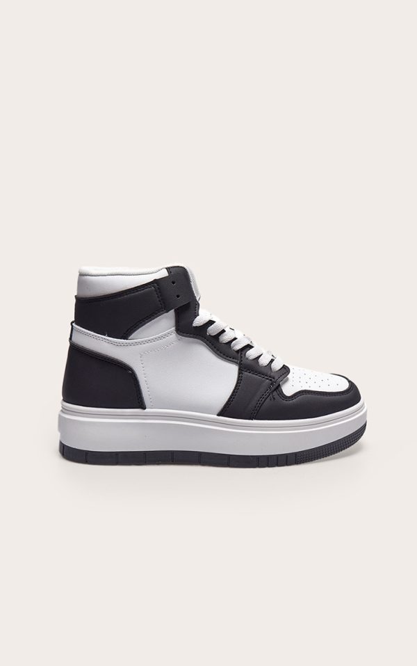 Monochrome Hi Top Lace Up Platform Sneakers