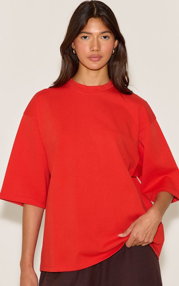 Red Oversized Boxy T Shirt