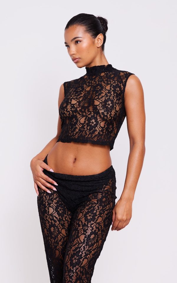 Black Lace High Neck Top
