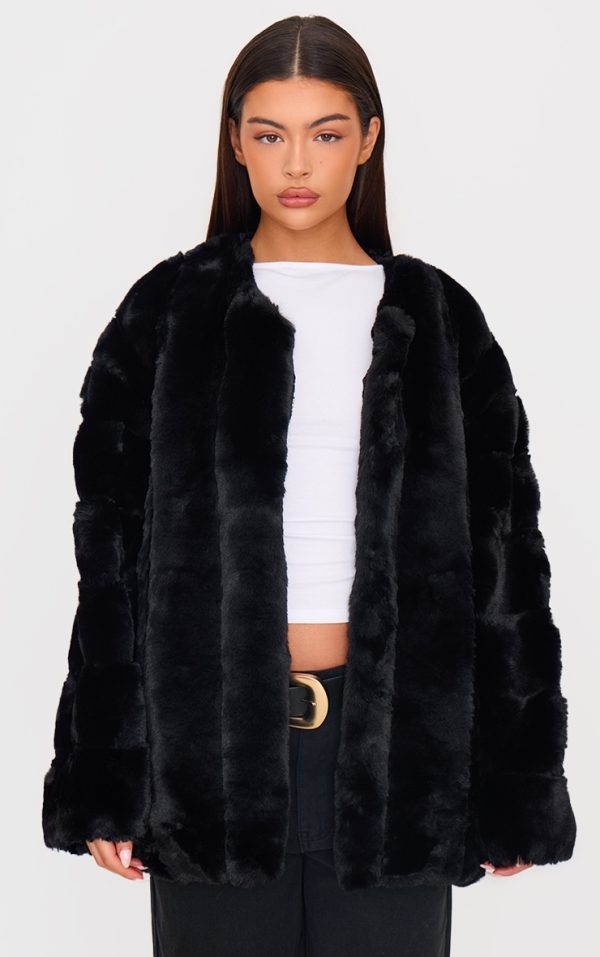 Black Faux Fur Bubble Vertical Coat