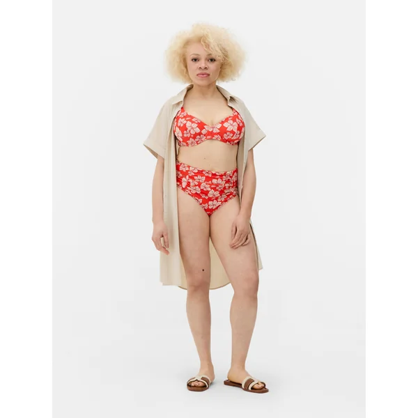 D-H Full Cup Printed Bikini Top - Coral