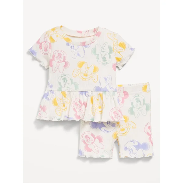 Disney© Ribbed Lettuce-Edge Top and Shorts Set for Baby - Minnie Mouse