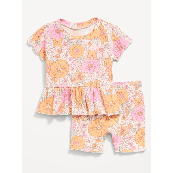 Disney© Ribbed Lettuce-Edge Top and Shorts Set for Baby - Wild Flowers