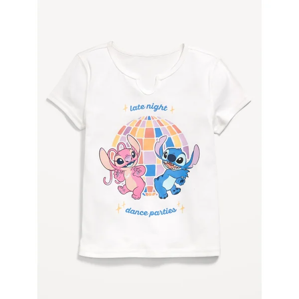 Disney© Stitch & Angel Ribbed Graphic T-Shirt for Girls - White