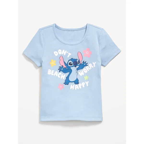 Disney© Stitch Fitted Ribbed Graphic T-Shirt for Girls - Powder Blue