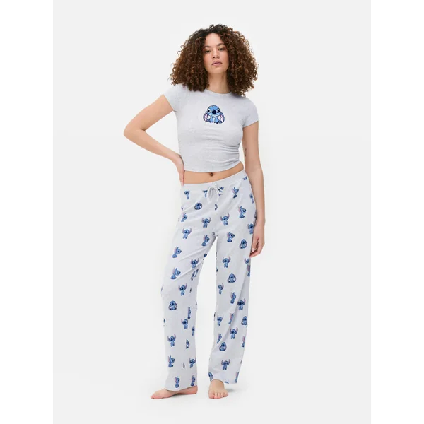 Disney’s Stitch Ribbed Wide Leg Pajama Pants - Light Gray