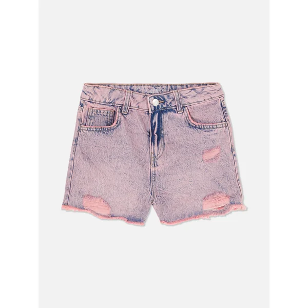 Distressed Denim Shorts - Pink