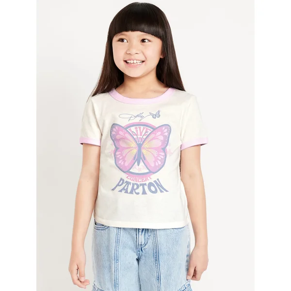Dolly Parton™ Ringer Graphic T-Shirt for Girls - Sea Salt