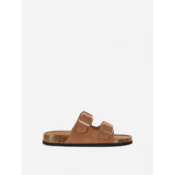 Double Buckle Cork Sandals - Tan