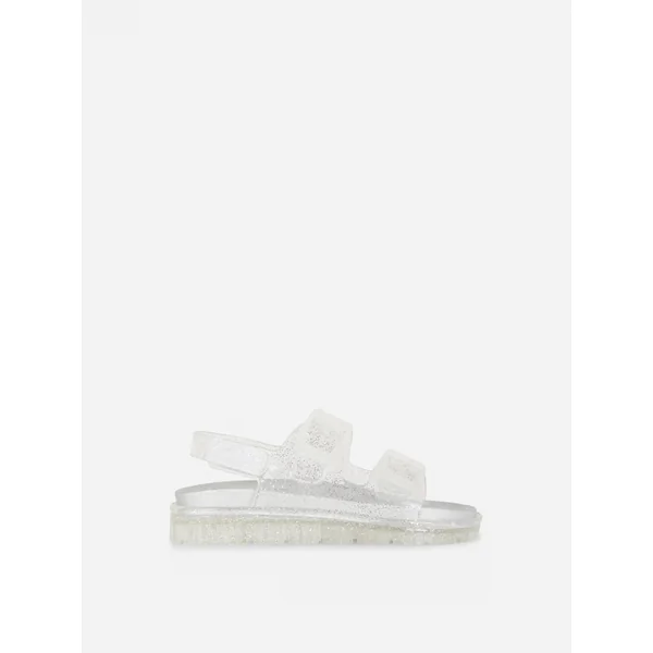Double Buckle Glitter Jelly Sandals - Silver