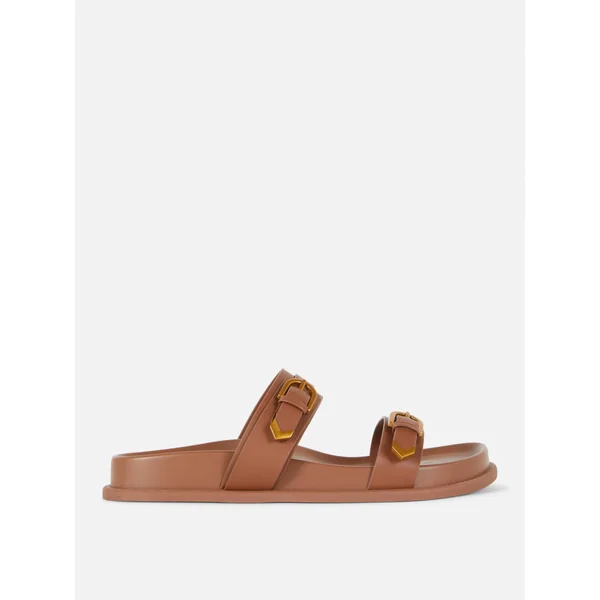 Double Buckle Strap Sandals - Tan