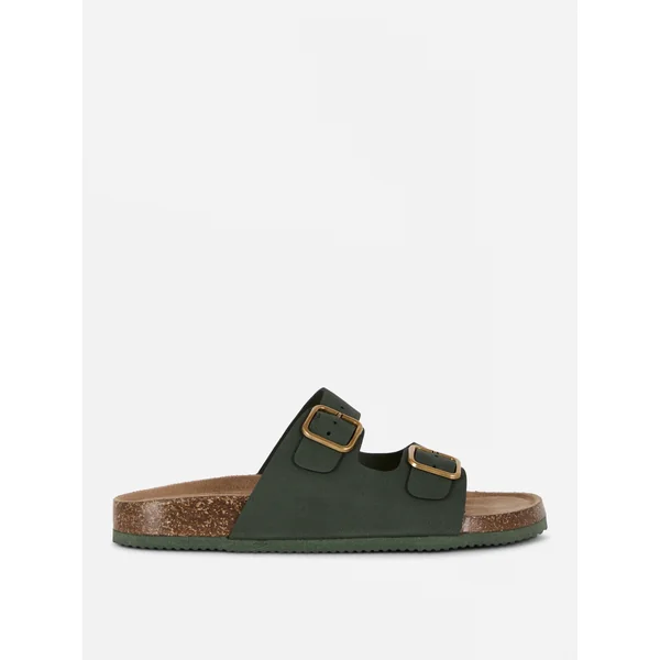 Double Strap Footbed Sandals - Dark Green