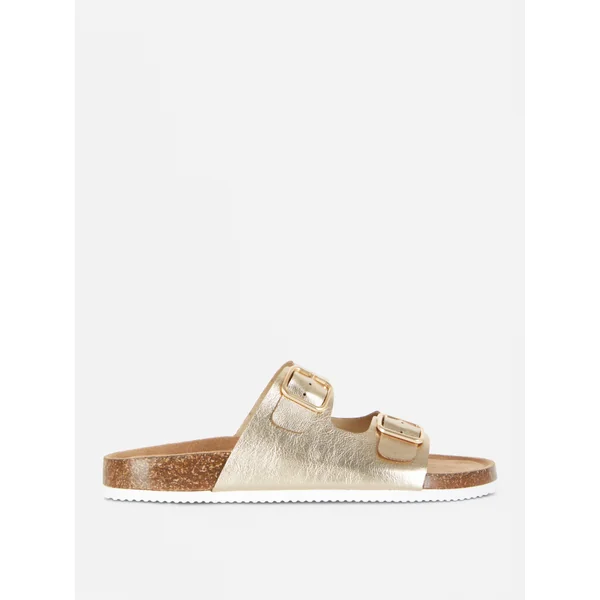 Double Strap Footbed Sandals - Gold