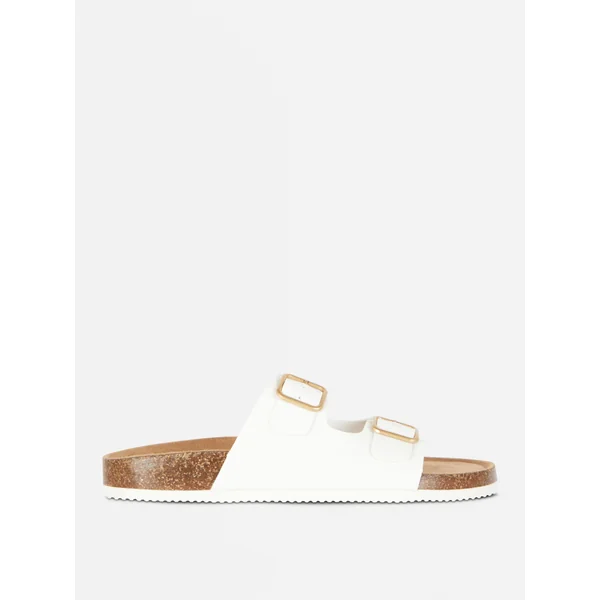 Double Strap Footbed Sandals - White