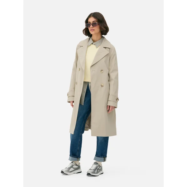 Double-Breasted Belted Trench - Stone