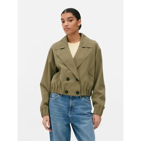 Double-Breasted Cropped Trench - Olive